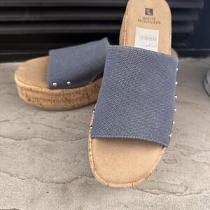 White Mountain Platform Denim Color Cork Bottom Size 8.5 Sandals Slides